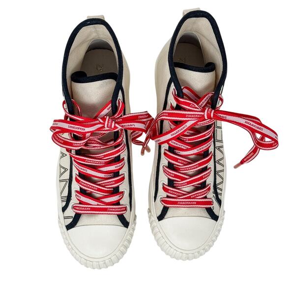 Zimmermann Logo-print Canvas High-Top Sneakers off-white red size 37 = US 6.5 - Picture 6 of 14